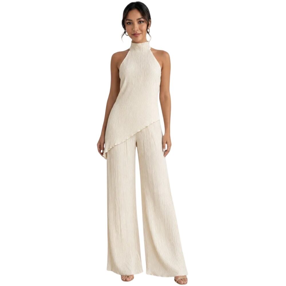 SET Commense Textured Halter Top & Wide Leg Pants S NWT